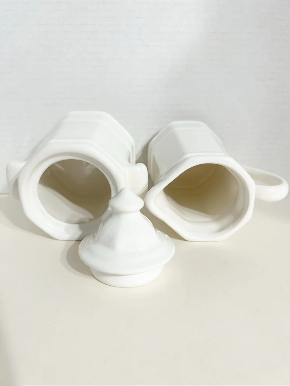 Vintage Pfaltzgraff Heritage White Sugar Bowl with Lid & Creamer Set Made In USA